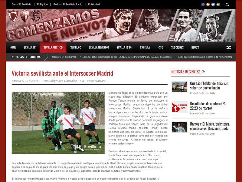The Sevilla FC, on its official website, highlights InterSoccer Madrid players